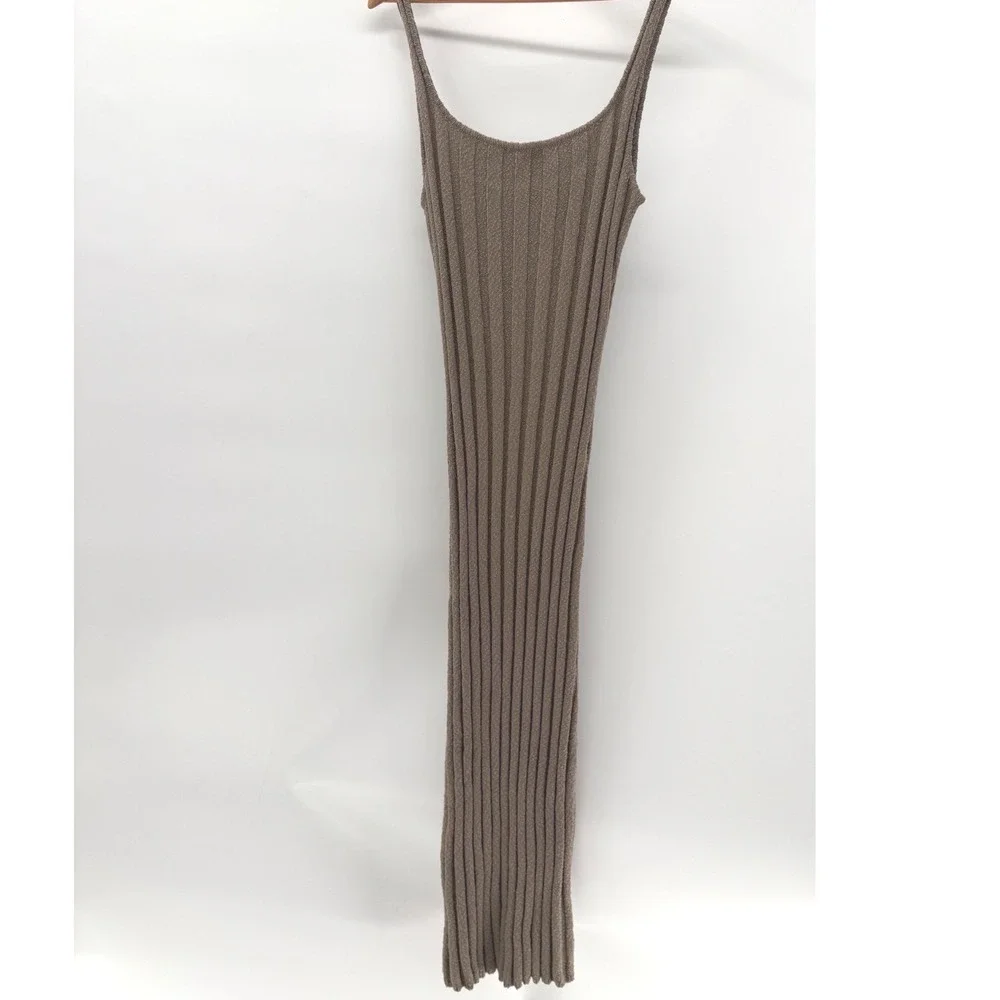 Free People Beach Slip Dress Midi Santos Ribbed Olive Stone Brown Women Medium - Picture 3 of 11